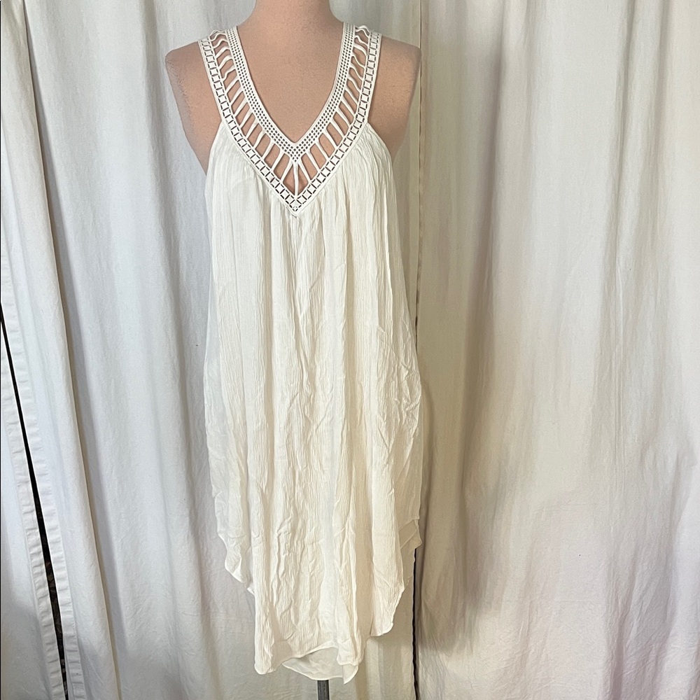 RACHEL Rachel Roy Cream gauze crochet midi summer beach pool dress